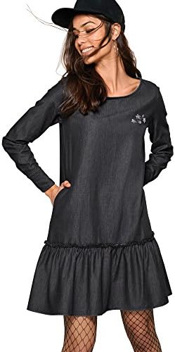 Women039;s Light Denim Dress with Embroidered Sequins, Black, S