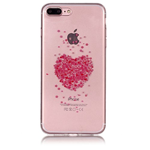 MoreChioce Compatible avec Coque iphone 8 Plus,Compatible avec Coque iphone 7 Plus Silicone, Jolie Cher Cerisier en Fleurs Ultra Mince Silicone Bumper Anti-Rayures Crystal Flexible Gel Souple Case