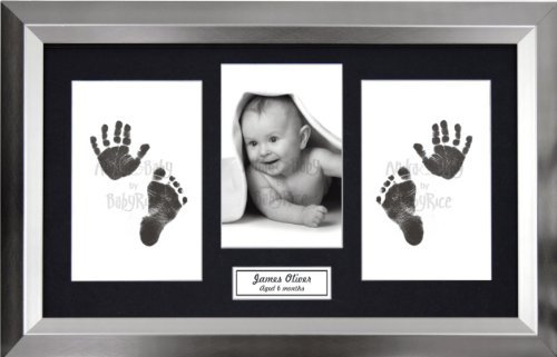 Anika-Baby BabyRice Baby Hand and Footprints Kit includes Black Inkless Prints/ Angled Pewter Frame with Black Mount Display