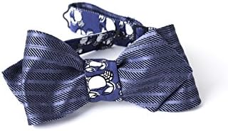 Silk Bow Tie Double Sided Navy Blue with Strips and Blue with White Animal Print for Men, One Size Adjustable with Hook