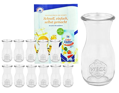 12er Set Weck Gläser 290ml 1/4 Liter Saftflasche inkl. Gelierzauber Rezeptheft von Diamantzucker