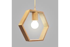 Artpad Nordic Wooden Hexagon Geometric Colgante Lights Single Head Hanging Comedor Bar Restaurant Lámpara de madera con 5w Bombilla blanca