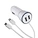 Price comparison product image Beleen Car Charger Adapter Dual Rapid Micro USB PowerDrive Cable Smart 5V/3.1A With Apple Android Lighting Cable Multiple Ports for Samsung Galaxy S7/S6/Edge Plus/Note 5 HTC LG Nexus iPhone 6/6S 7 Plus (White)