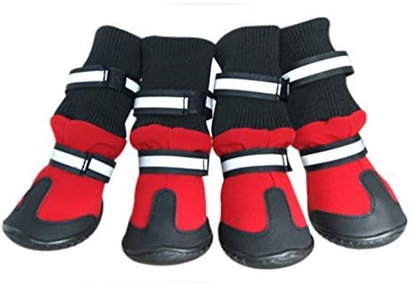 Septven Waterproof Walking Paw Protector Pet Dog Shoes Boots Breathable Knee Boots Foldable Shoes Reflective at Night Set of 4 (M, Red)