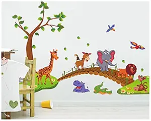 JAAMSO ROYALS Multicolor Jungle Animals Natural Wall Sticker for Home and Wall d?cor - Waterproof and Removable Sticker ( PVC Vinyl, Multicolor )