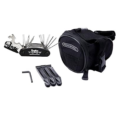 WOTOW 14(rouge,noir) / 16(noir) fonctions Kit d'Outils pour vélos réparation dans Sacoche de saddle pour Cyclisme, voyage, VTT (16 en 1 Kit d'Outils noir, one size)