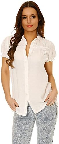 Miss Wear Line White Shirt With Puff Shoulders - White -