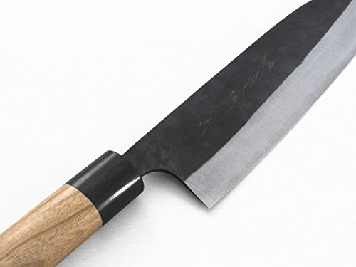 Original japanisches SANTOKU-Messer Kurouchi Yoshimi Kato. Klingen-Länge 17cm. Aogami super, handgeschmiedet. Runder Echt-Holz-Griff aus hochwertiger amerikanischen Kirsche - 2