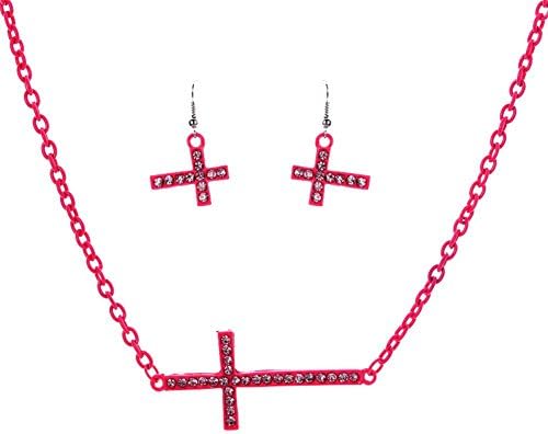 Qiji crystal Painted Simple Cross Set, Vary Colour (Pink)