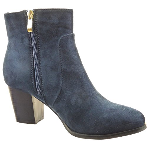 Sopily - Women's Fashion Shoes Ankle boots - Booty - ankle-high - rhinestone Heel Block high heel 6.5 CM - Blue CAT-3-PN1514 T 37