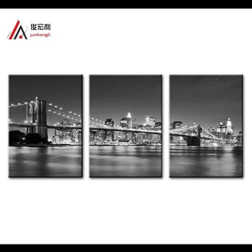 3 Pieces Modern Modular Pictures Canvas Prints Brooklyn Bridge Black and White Photo Wall Art Decor8x12inchx3p No Frame