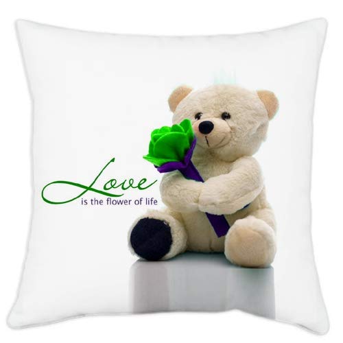 E-Tailor Heart Theme Printed Soft Satin Multicolor Cushion with Filler for Valentine Gift, Size-16x16 Inches Set of 1 Pcs