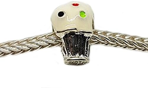 Cupcake / White Icing / Rainbow Sprinkles - Silver Plated Charm Bead - fits Pandora, Chamilia etc style Bracelets - SpangleBead