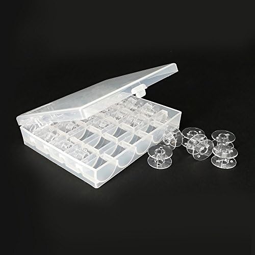 Jazzka Plastic Sewing Machine Bobbins 25 Pieces Spool with Storage Case Box Transparent for Brother Janome Kenmore Singer Elna Babylock Machine