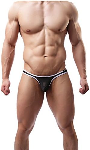 Men's Sexy Soft Underwear Sheer Transparent Brief Boxer Trunks Panty (Medium, Black)