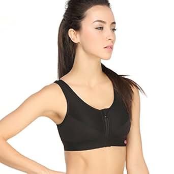 Yvette Zip Front Closure Sports Bra #6015, Black, 34C