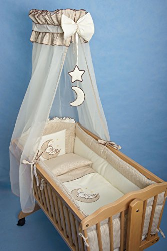 10 Piece Nursery Crib Bedding Sets 90x40cm Fits Rocking / Swinging Cradle (Bear Moon Beige)