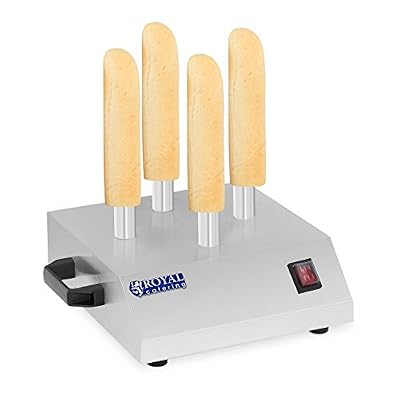 Royal Catering Chauffe Pain Hot Dog Machine Appareil à Hot-Dog Professionnel RCHW-200 (200 W, Température max. 145 °C, 4 Broches grill) Acier