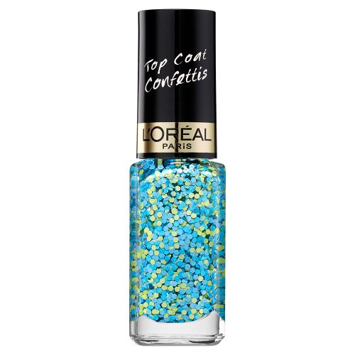 L'Oréal Paris Color Riche Le Vernis Top Coat Confettis Glitzer Nagellack / Glänzender Überlack mit Schimmereffekt in Grün und Blau / 9828 Confetti Blue / 1 x 5ml