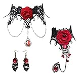 gothic tattoo armband Größe des Ohrrings: 8cm. Damen Halskette Choker Gothic Blume Charm Spitze Retro Kette Kropband aus Nylon und Metalllegierung,3 PCS