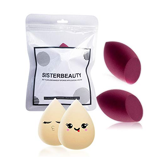 SisterbeautyMakeup Sponge 4 Pieces Microfiber Fusion Sponges Latex-Free Flawless Makeup Blender,Blending Sponge for Liquid, Cream, and Powder (2 Drop Shaped+2 Round Bottom Shaped)