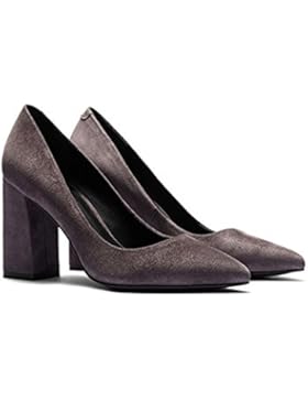 Damen Leder Schuhe Pumps Womens High Heels Ladies Shoes Elegant Hoher Blockabsatz Spitz Zehe Arbeitsschuh Büroschuh