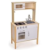 Gesamtabmessung Holzspielküche (H x B x T): ca. 100 x 60 x 30 cm; Standfest und robust; geringer Platzbedarf