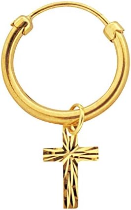 9 Carat Yellow Gold Gents Hoop & Cross Creole Earring