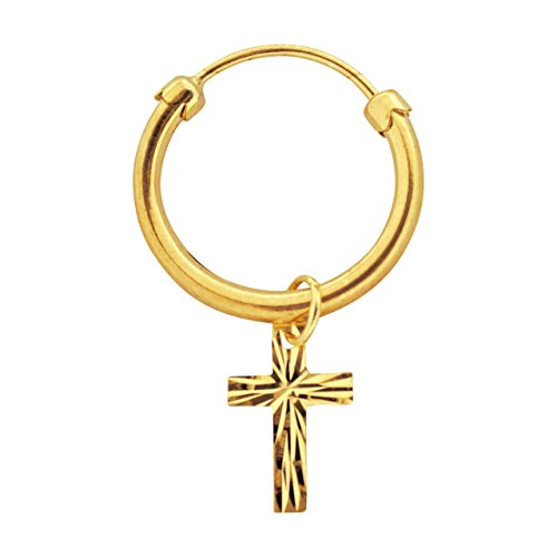 9 Carat Yellow Gold Gents Hoop & Cross Creole Earring