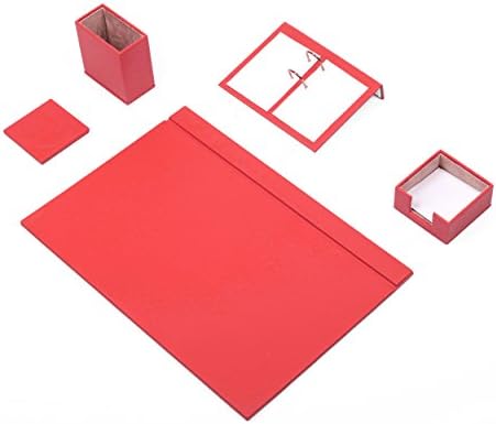 BOVA 5?Piece Leather Office Desk Set Mat in Red