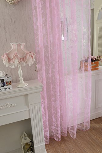 Beflockung Schmetterling Transparente Vorhang Fenster Tuell Teiler Rosa 100 * 200cm - 4