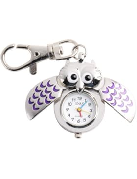 Yesurprise Schlüsselring Uhr Silbrig Lila Eule Anhänger Quarz Uhr Taschenuhr Kinder Uhr key watch