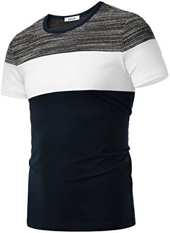 KAIUSI Men's Contrast Color Crew Neck Short Sleeve Casual T-Shirt Top X-Large T02 Blue