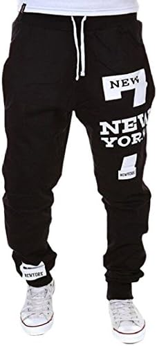 MEGAERA ONE Men's Sweatpants Baggy Harem Slacks Letter Print Jogger Dance Trousers (XL, Black)