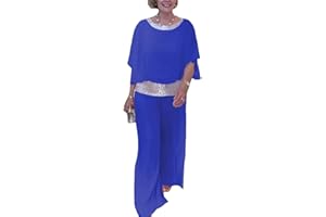 SUNCADMIOUS Conjunto de Pantalones de Dos Piezas de Gasa para Mujer 3/4 de Lentejuelas Manga de murciélago Elegante pantalón Trajes Formales Fiesta de Noche