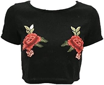Aprilley Women's Comfy Solid Print Short Sexy Modern Slim Pullvoer T-shrit -  Black -