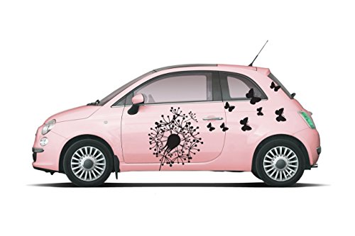 Autoaufkleber Autotattoo Aufkleber Pusteblume Schmetterlinge M1349 – ausgewählte Farbe: *Schwarz* Größe:*M_40cmx45cm - 2