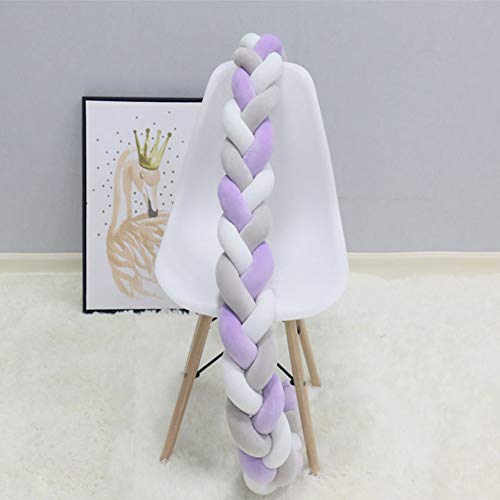 Preisvergleich Produktbild Bettumrandung Kinderbett Lange plüsch Knoten-kissen Kindergarten Wiege dekor Neugeborenen geschenk Kinderbett zopf pad protektor-Weiß+grau+lila 150cm