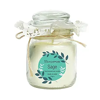 Monocrom Botanical Vegan Soy Wax Candle with Long Lasting Fragrance Oils | 25-35 Hours Burn time (Sage)