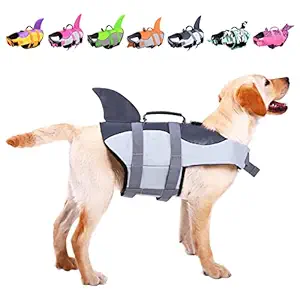 ASENKU Dog Life Jacket Ripstop Pet Floatation Vest Saver Swimsuit Preserver for Water Safety at The Pool, Beach, Boating (2XL, Gray)