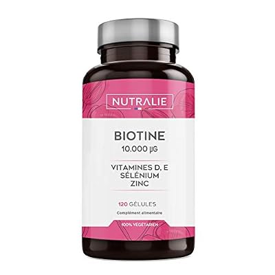 NUTRALIE | Biotine 10 000 mcg | Vitamines D et E, Zinc et Sélénium | Contribue à la Pousse Cheveux, Ongles et Peau | 120 Gélules