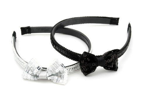 Set of 2 Black and Silver Sequinned Alice Bands With Bow Accessories by Zest
