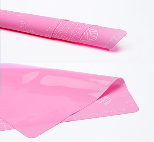 ilauke DIY Silikonpad Teigmatte 50*40cm mit Größe Zeichnen und Teigroller Rolling Pin 33cm Ausrollstab Silikon-Arbeitsmatte Fondant ausrollen Tortendeko Ausstecher Ausstechform Modellierwerkzeug (set rosa) - 4