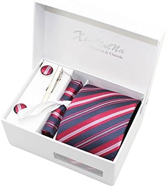 Men's Handmade Polyester Silk Necktie with Cufflinks Pocket Square and Tie Clip 2.75" (7cm)