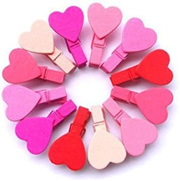 Zedtom 12PCS Creative Lovely and Cute Heart Shape Mini Wooden Clips Message Photo Holder Card Paper Pegs DIY Decorative Clips(Pink)
