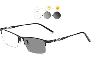 KOOSUFA Okulary do czytania fotochromowe dla mężczyzn i kobiet, prostokątna metalowa oprawka z ochroną UV, okulary przeciwsłoneczne do czytania 0,0 1,0 1,5 2,0 2,5 3,0 3,5