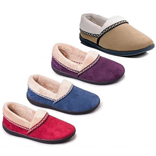 Padders MELLOW Ladies Microsuede Fleece Extra Wide (EE) Fit Full Slippers Denim Blue UK 7
