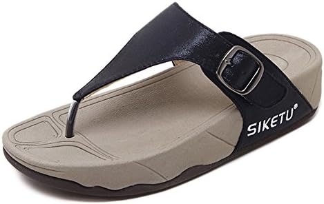 SSYY flip-flops Female soft Non-slip sandals 3-5cm Thick heel Pinch Buckle Slipper, Black, 39-40