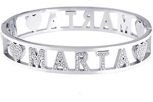 Stellazeta Bracciale Donna con Nome in Acciaio Inossidabile Anallergico Ideale per Regalo Braccialetto Donna con luminosi cristalli di vetro Braccialetti Donna Rigidi con Chiusura a Molla