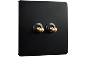 REACHMALL Interruptor de pared, interruptor de luz de pared de panel de acero inoxidable, enchufe de casa de huéspedes de hotel vintage negro (2 bandas)